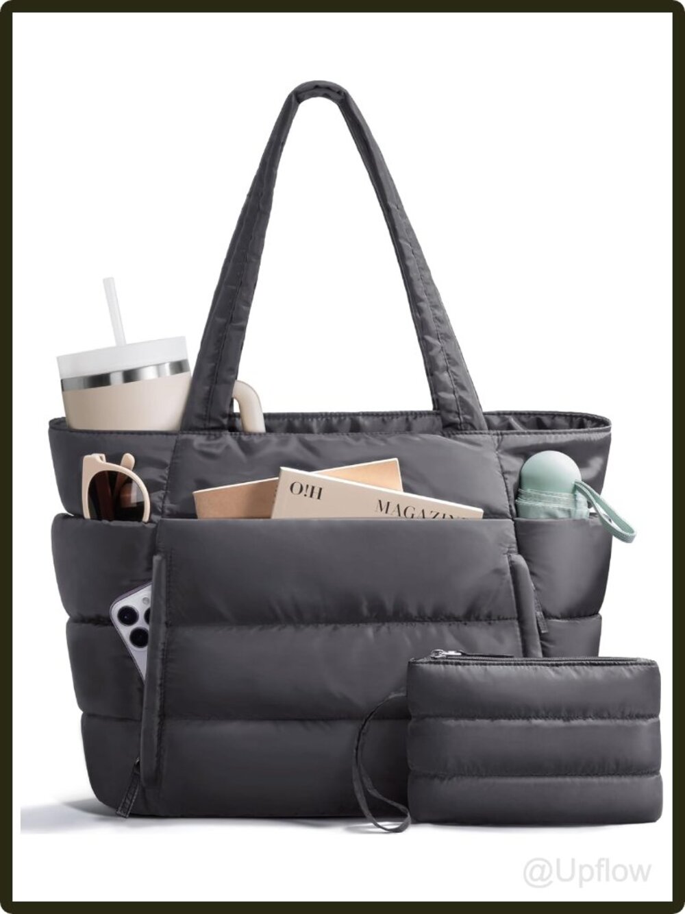 Women's Puffer Tote Bag Lightweight Quilted Laptop Work Handbag Large